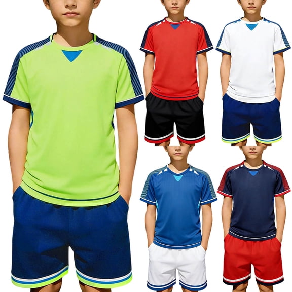 Cethrio Boys Athletic Outfit Sets Size 10-12, Short Sleeve 2 Piece Breathable Sports Kids Summer Clothing Sets Green Size 10