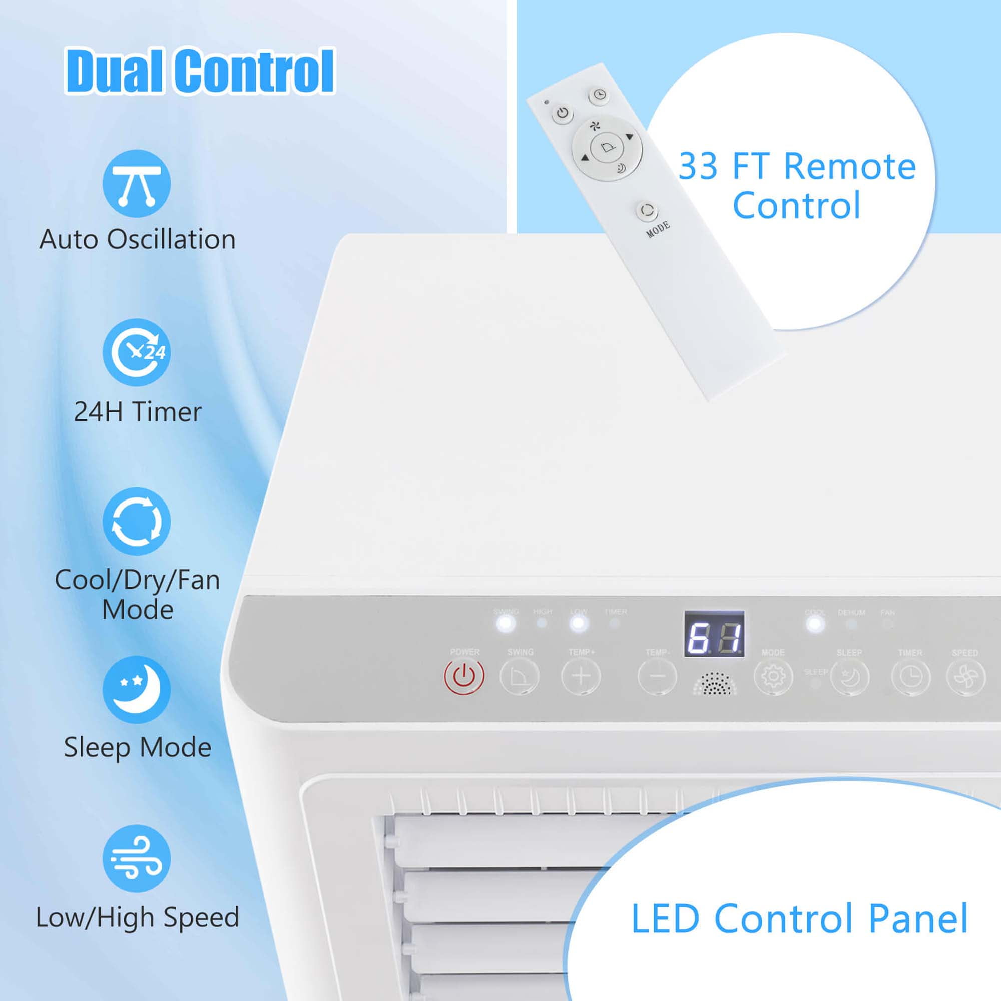Costway 10000 BTU (6500 BTU DOE) 350 sq ft Portable Air Conditioner, White