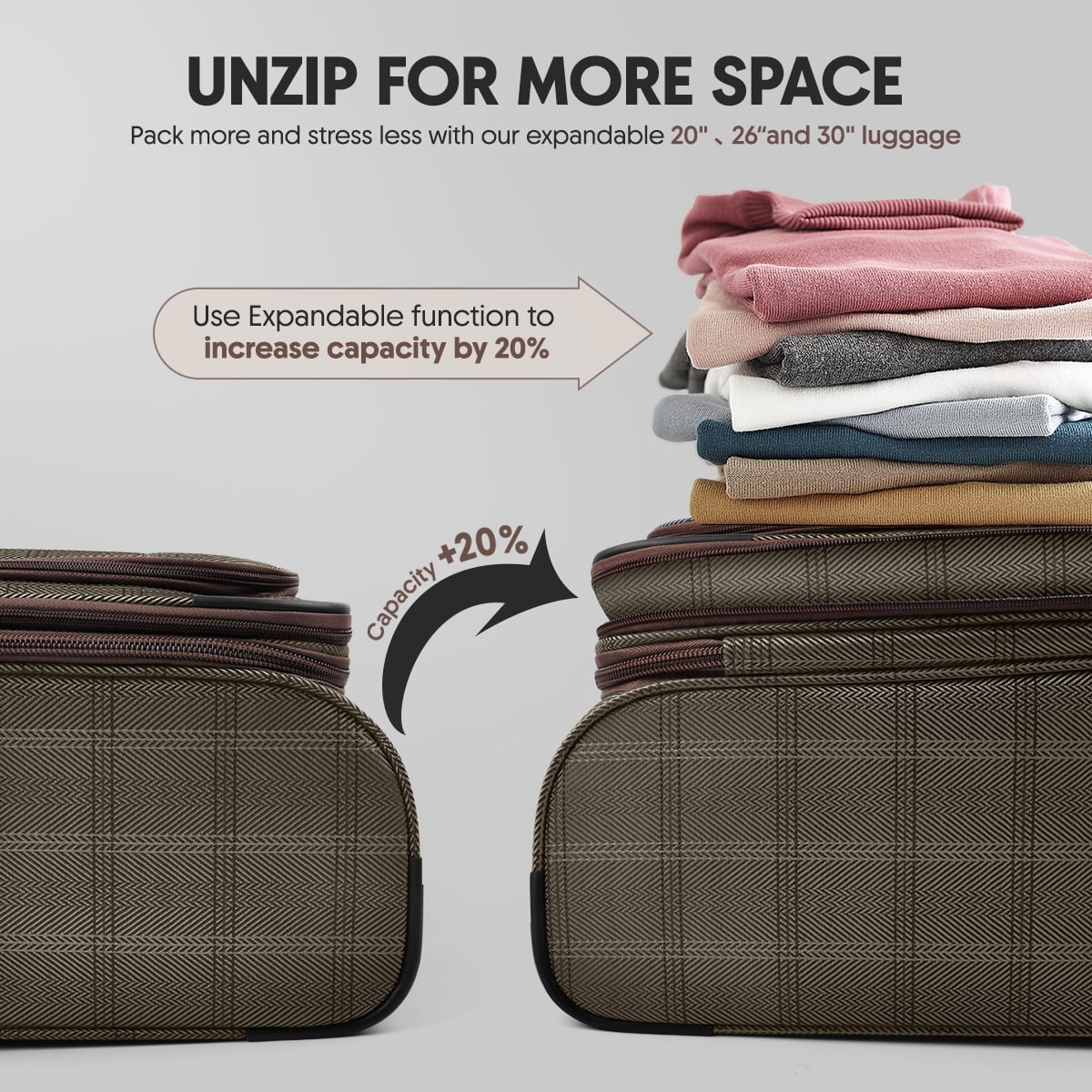 3 Piece Softside Luggage Set Lightweight Spinner Expandable Suitcases with TSA Lock, 20"/26"/30", XJ2511#6