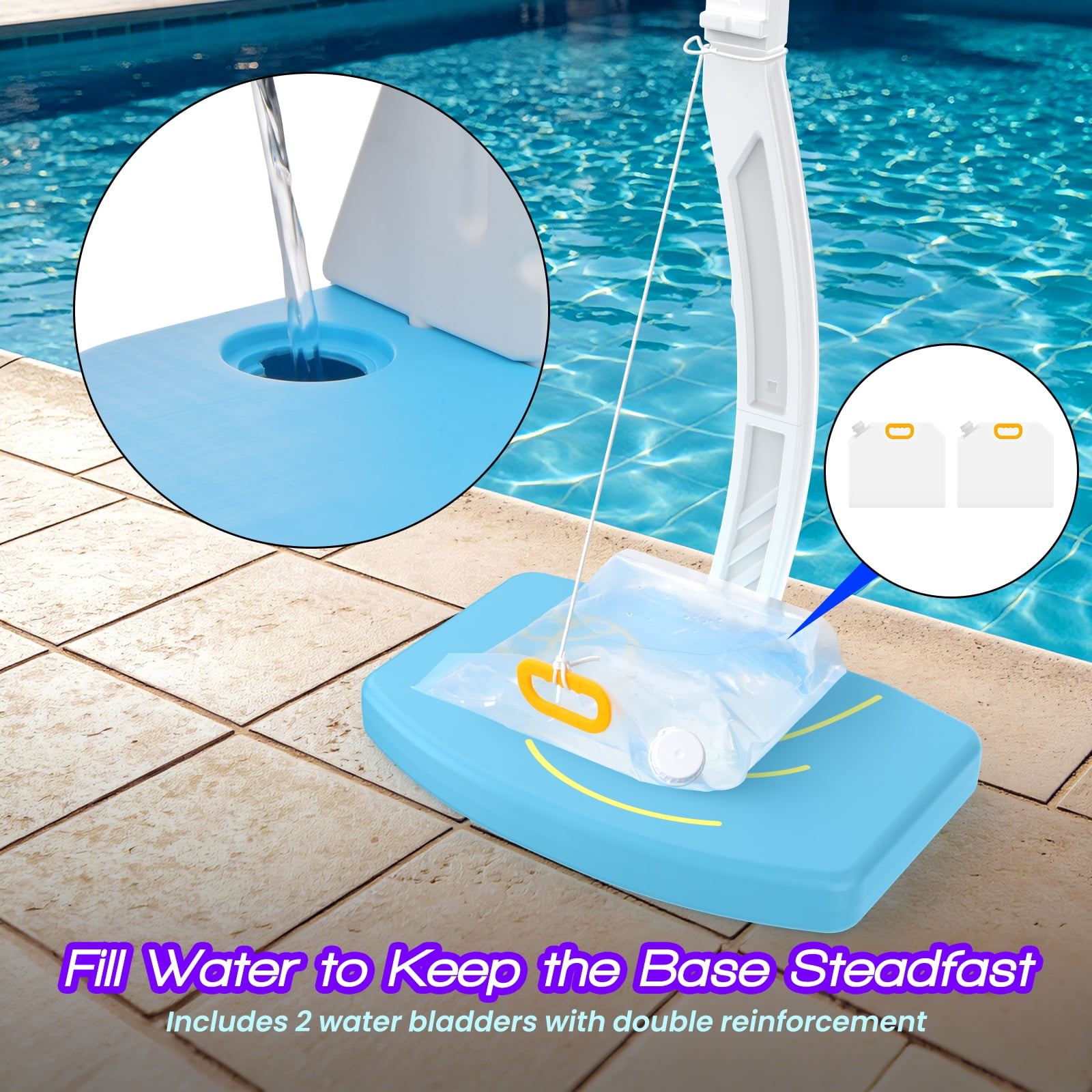 COLIKES 2-in-1 Pool Basketball Hoop Poolside and LED Volleyball Net Combo, Light up Adjustable Volleyball Net, Stainless Basketball Goal, Inground Swimming Water Sports Toy Games for Adults & Teens