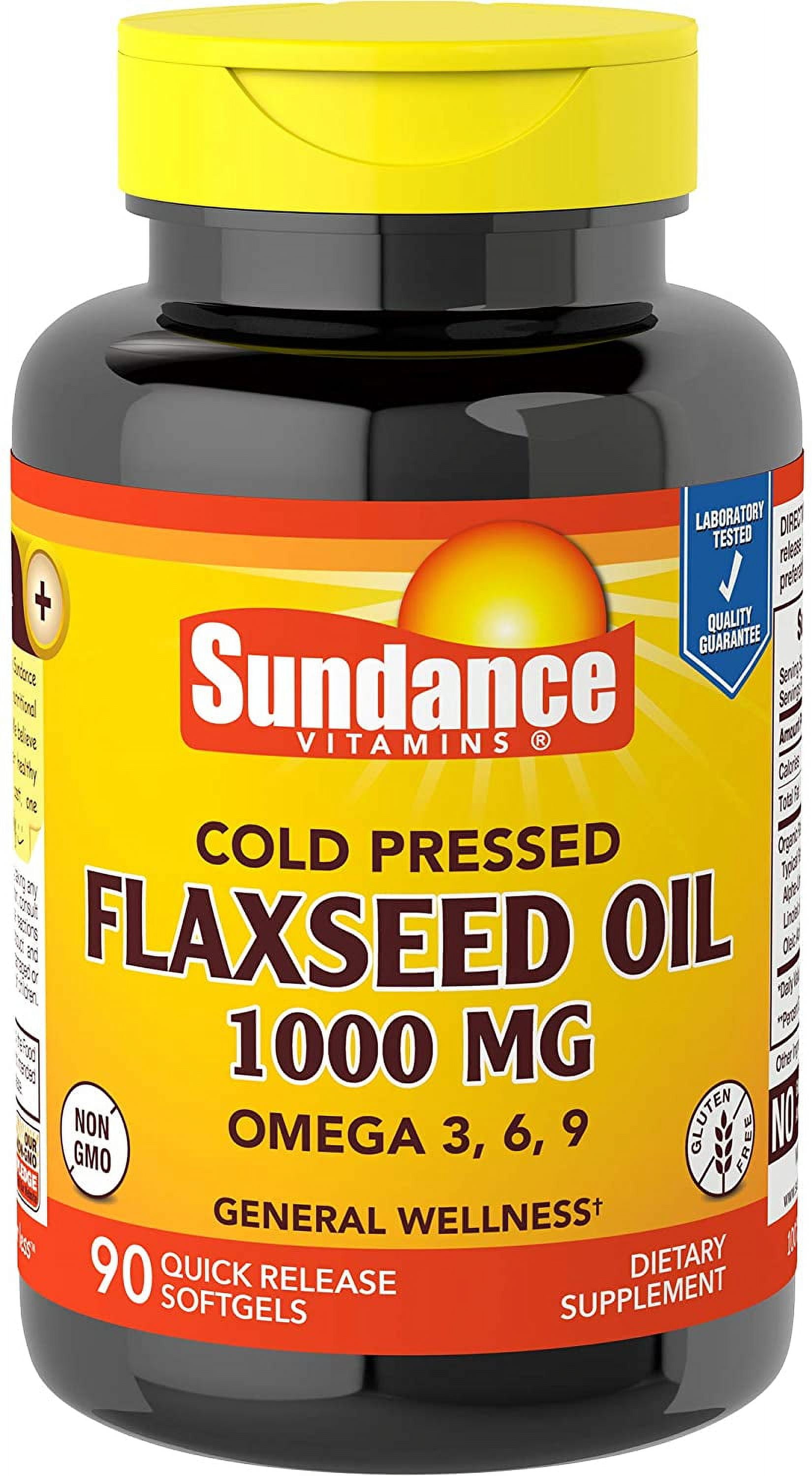 3 Pack Sundance Vitamins Flaxseed Oil 1000mg with Omega 3, 6, 9, 90 Softgel