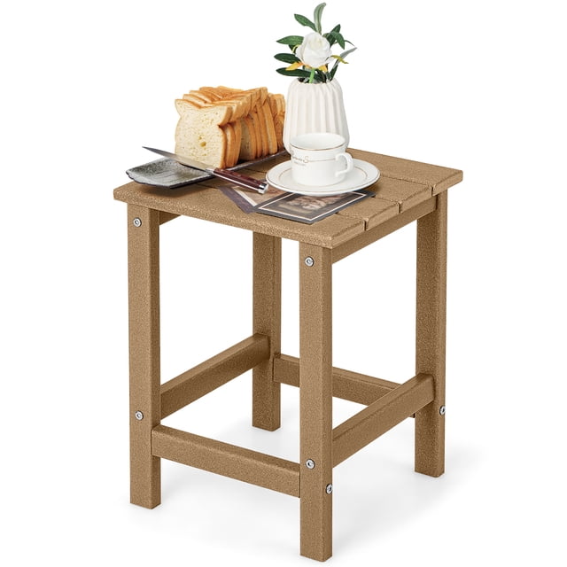 Costway Table d'Appoint Latéral Adirondack de Patio 14 Pouces HDPE Carré Résistant aux Intempéries pour Jardin Brun