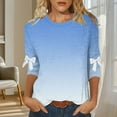 thumbnail image 2 of Hxshgdsn 3/4 Sleeve Blouse For Women Plus Size Gradient Crewneck Tunic Shirt With Bow Tie Casual Spring Outfits Light Blue 3Xl, 2 of 6