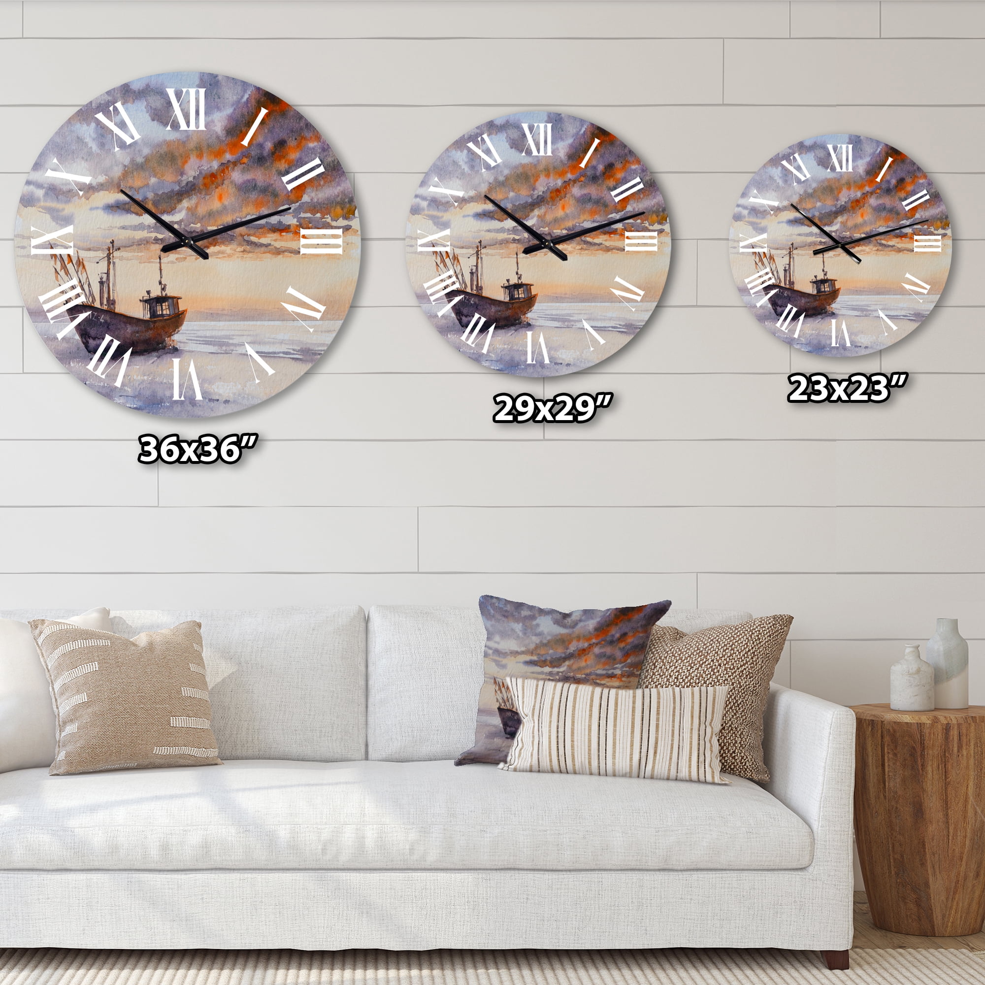 Designart 'Wooden Fishing Boat On The Baltic Shore' Nautical & Coastal Wall Clock