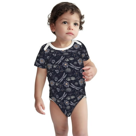 

Kdxio Wildflowers And Dragonflies Pattern Unisex Baby Cotton Short Sleeve Bodysuits-6 Months