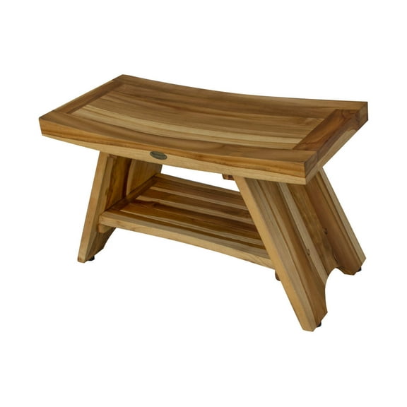 EcoDecors Serenity 30" Teak Wood Shower Bench with Shelf in EarthyTeak Finish