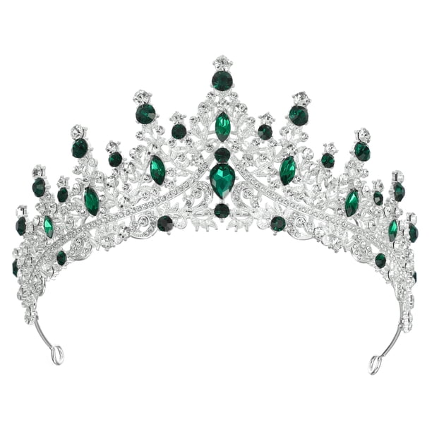 Tiara de corona de reina de cristal de imitación Unique Bargains Tono plateado verde