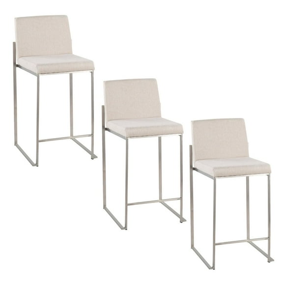 LumiSource Fuji High Back 26" Fixed-Height Counter Stool - Set of 3