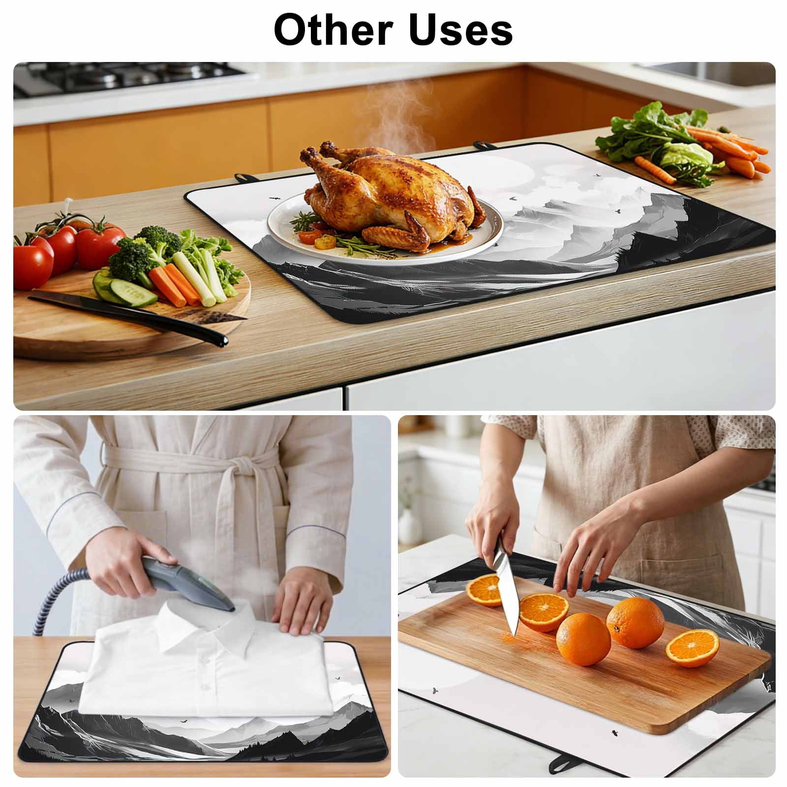 Mountain Stove Top Cover for Electric Stove, Heat-proof & Non Slip Glass Top Stove Cover Protector, Eagle Sky Cloud Black and White Landscape Kitchen Flat Cooktop Rubber Mat 24x21 Inches
