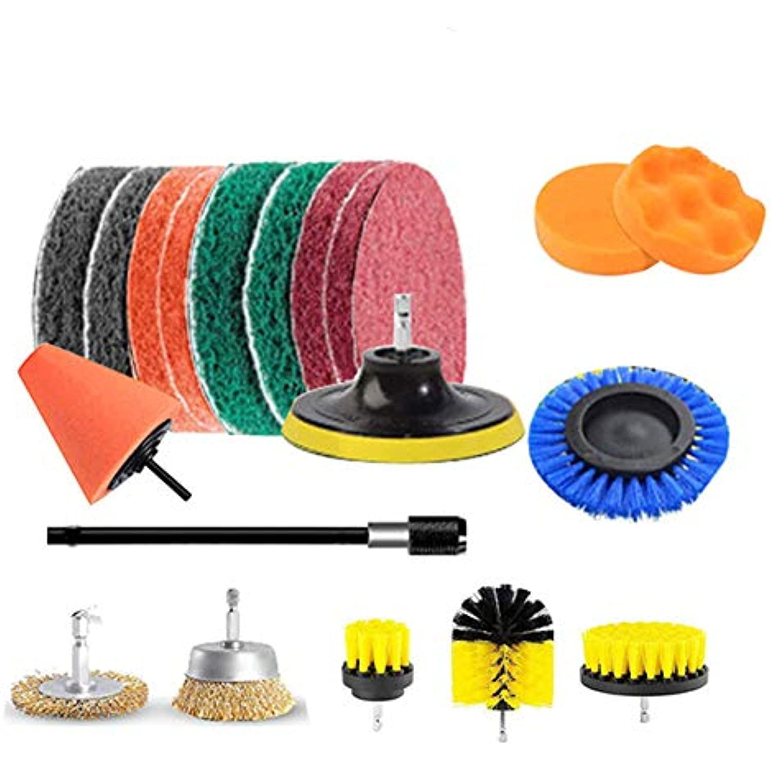 19Pcs Drill Brush Attachments Set,Power Scrubber Drill Brush Scrub Pads