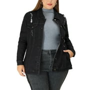 MODA NOVA Juniors Plus Size Long Sleeve Button Down Jean Denim Jacket with Pockets 4X Black Ripped
