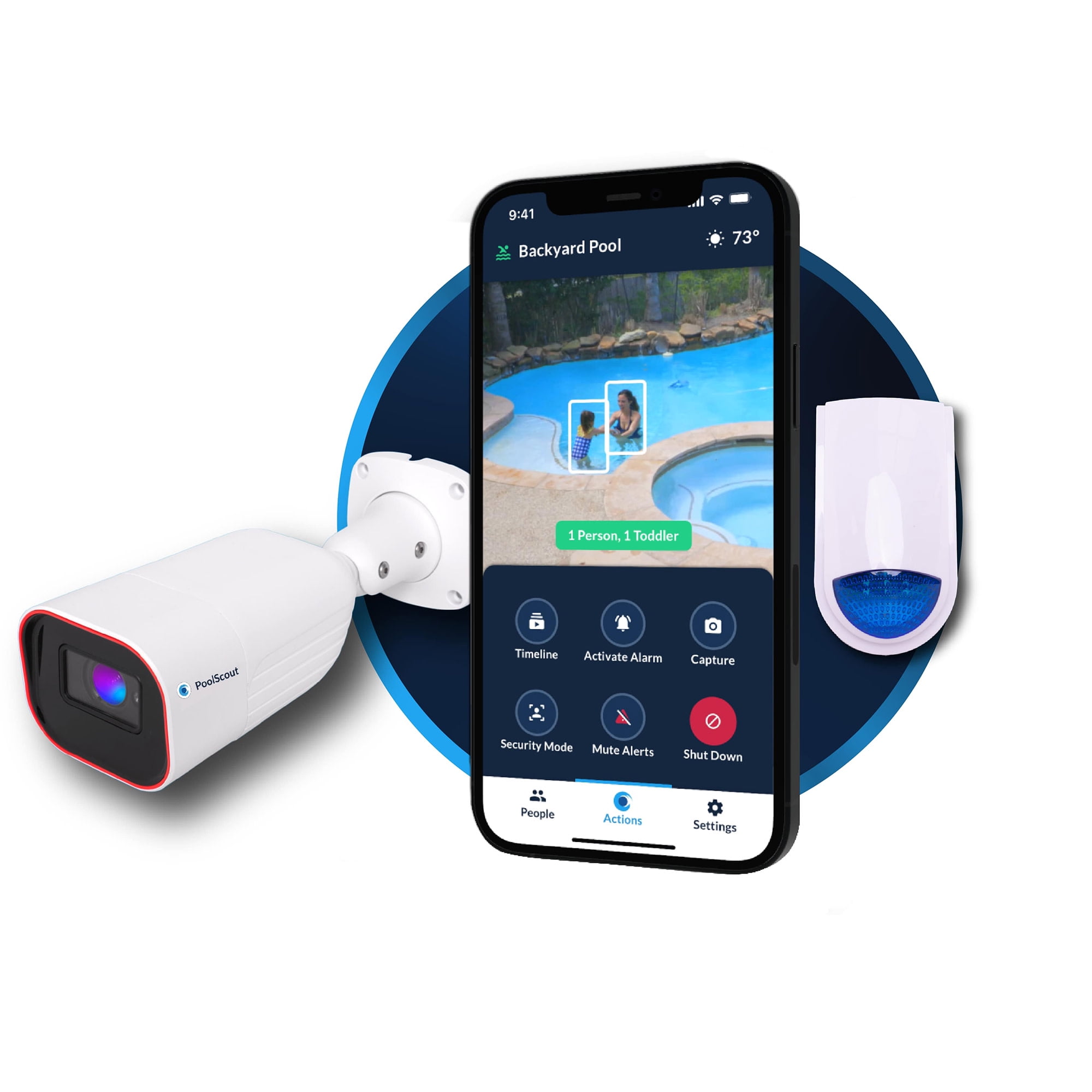 PoolScout: Pro - Pool Security Camera & Alarm Unit - w/ 12mo Premium App Subscription - Home Wired, App Warning System, Drowning Alarm Toddlers & Pets