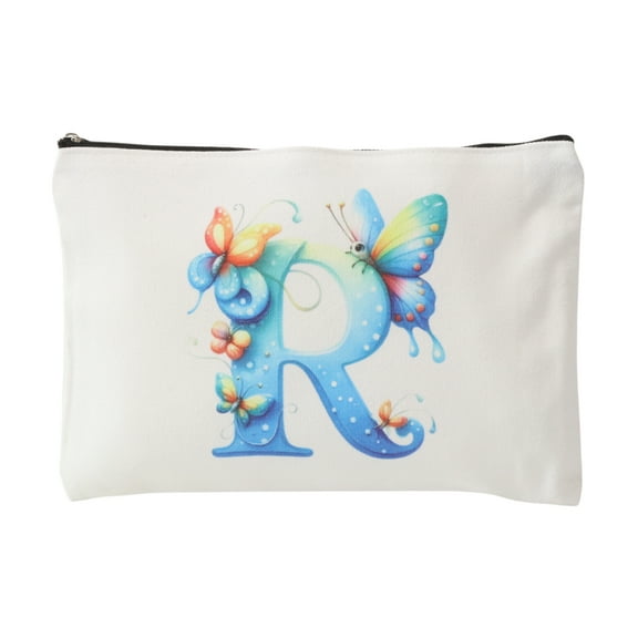 Unique Bargains 1 Pc Durable Butterfly Letter Pattern Makeup Bag White Canvas