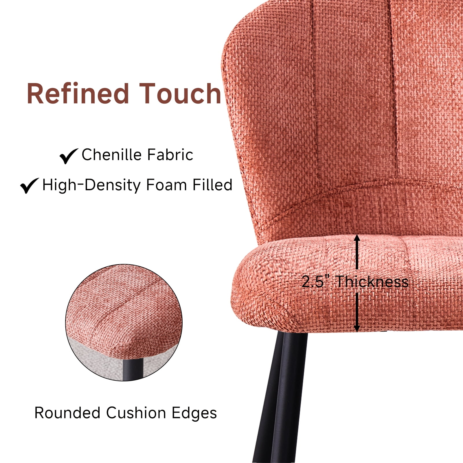 5 Piece 47" Round Dining Room Table Set for 4, [Fanned Base] [1.38" Thick Top] Wood Kitchen Table with 4 Orange Chenille Dining Chairs