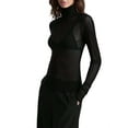 thumbnail image 2 of Top de Larga Ajustado de de Color Liso con Cuello Alto para Mujer, Camisa Transparente. Negro M, 2 of 7