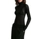 thumbnail image 2 of Top de Larga Ajustado de de Color Liso con Cuello Alto para Mujer, Camisa Transparente. Negro M, 2 of 7