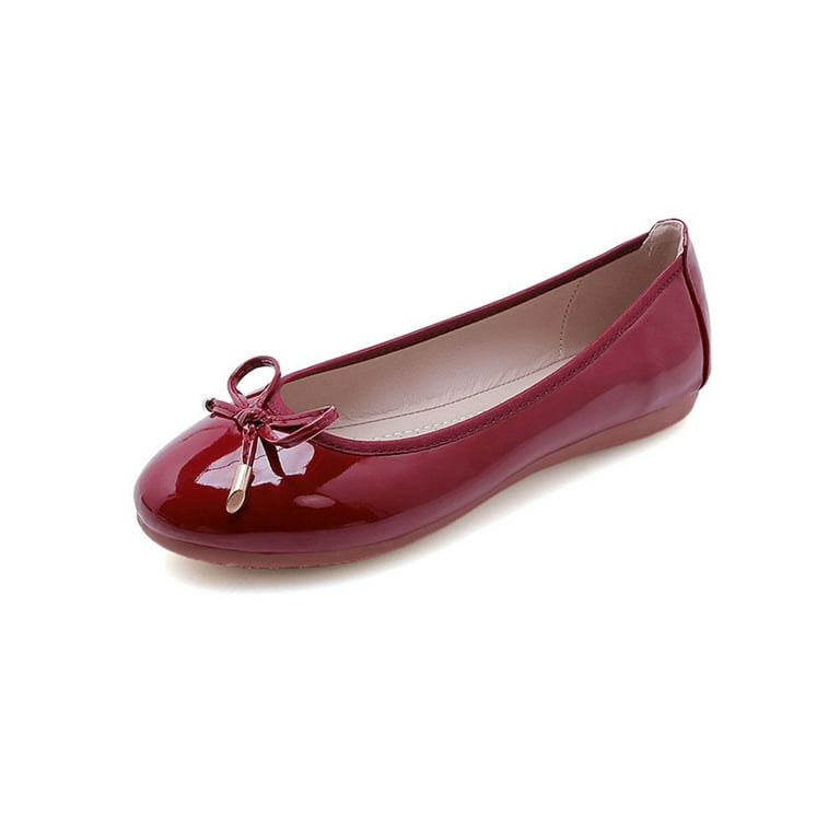 skuffet metallisk postkontor Rotosw Womens Flats Round Toe Ballet Flats Slip On Shoes Ballerina Flats  with Bows Casual Shoes Dance Breathable Flat Shoes Dress Shoes Flats for  Women Wine Red Patent Leather 5.5 - Walmart.com