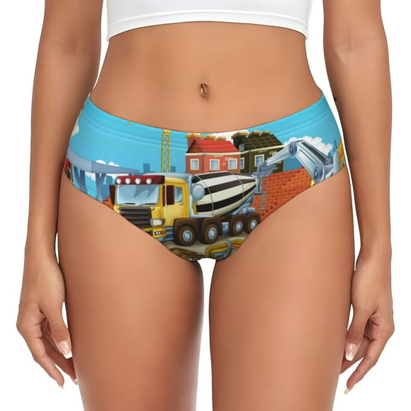 Saiise Différents Véhicules de Chantier Imprimés Culottes Taille Haute pour Femmes, sous-Vêtements en Coton Anti-Humidité pour Confort et Respirabilité-Grand