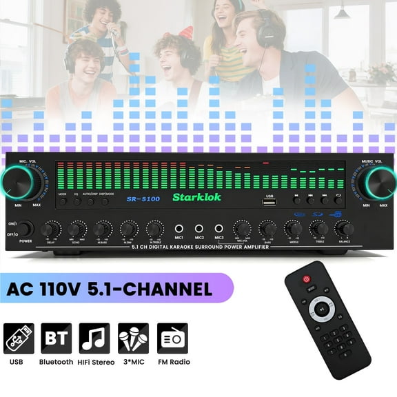 Pyle PTA44BT Bluetooth Home Theater Amp, 500W 4-Channel Stereo Receiver ...