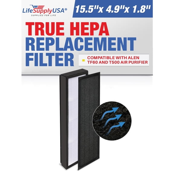 LifeSupplyUSA True HEPA Filter Replacement Compatible with Alen TF60 and T500 Air Purifier