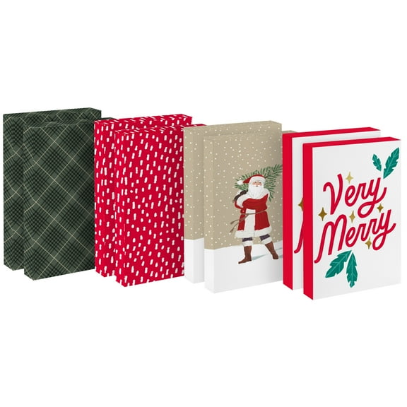 Hallmark Large Christmas Gift Boxes with Lids (8 Sweater Boxes, Rustic Santa, Plaid, "Very Merry," Red with White Speckles) for Christmas, Holiday Parties, Hostess Gifts