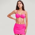 thumbnail image 2 of Women's 3-Piece Bikini Set with Ring Front Bandeau Top High Waist Bottom and Matching Cover-Up Skirt - Large, Fuchsia, 2 of 5