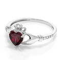 thumbnail image 3 of Gem Stone King 10K White Gold Heart Shape Red Rhodolite Garnet and White Diamond Irish Celtic Claddagh Women Ring (0.78 Cttw, Gemstone Birthstone, Available in Size 5, 6, 7, 8, 9), 3 of 6