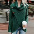 thumbnail image 3 of Waffle Knit Sweaters for Women Solid Color Loose Turtleneck Sweater Top Button Deco Wrap Front Sweatshirt, 3 of 4
