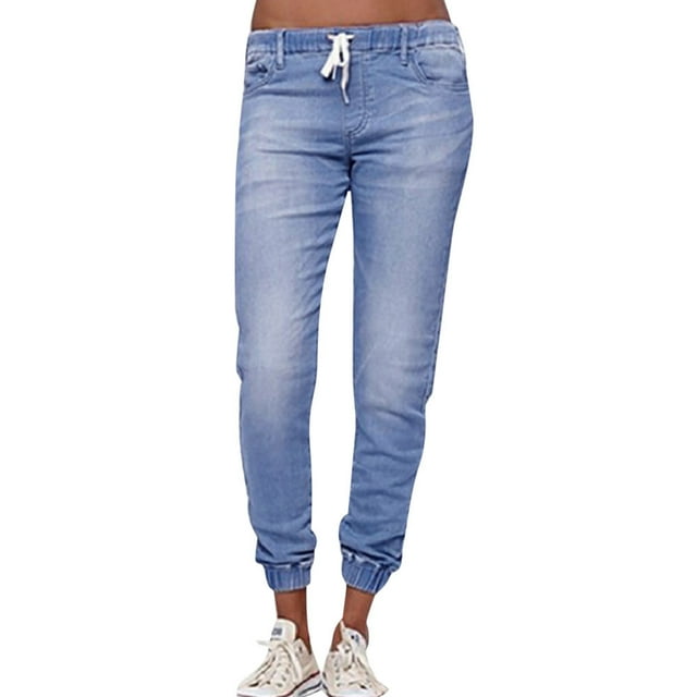 MSJUHEG Womens Jeans High Waisted Jeans For Women Elastic Plus Loose Denim Drawstring Cropped Plus Women Autumn Jeans Jeans Jeans For Women Light Blue 3Xl