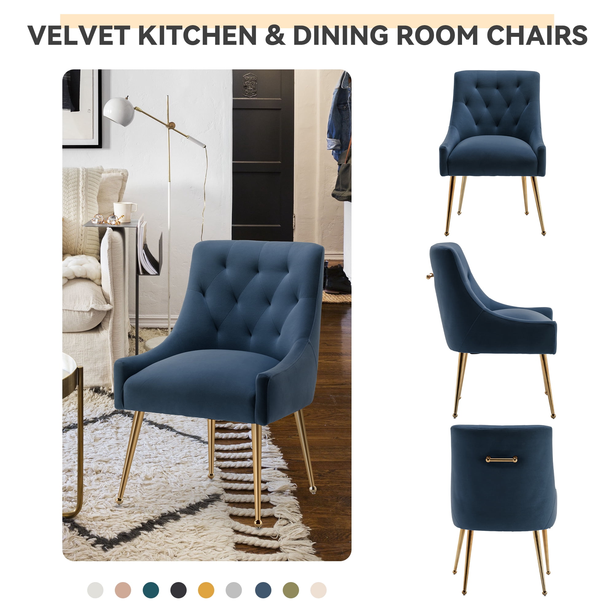 SEYNAR Elegant Tufted Upholstered Dining Chairs Set of 6, Velvet Accent Chair for Dining Room(Navy)