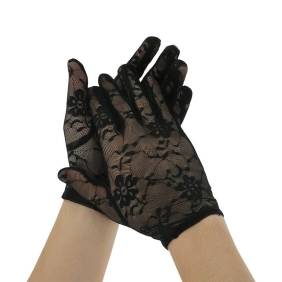 Unique Bargains 1 Pair Sunblock Mittens Floral Lace Sun Block Driving Gloves for Women Black