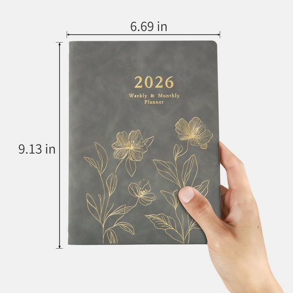 2026 Planner Weekly and Monthly Calendar Planner with Tabs, 6.69" x 9.13", Faux Leather Cover Yearly Teacher Student Planning Agenda Book with Pocket, Notes Agenda Organizers(Gray)