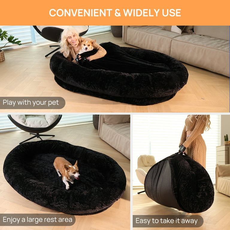 Luxury Super Large Human Dog Bed With Super Soft Pet Throw Blanket