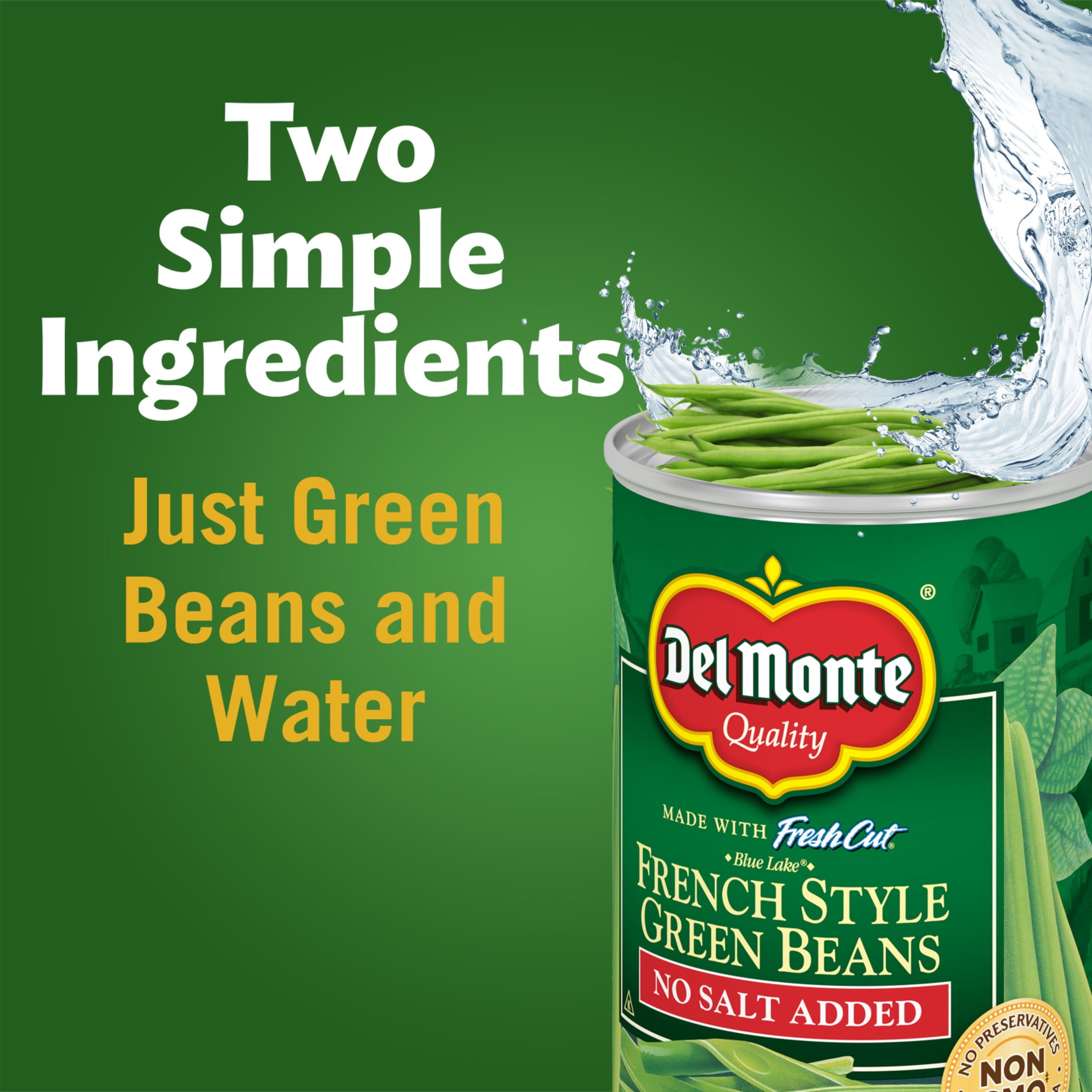 (12 pack) (12 pack) Del Monte Blue Lake No Salt Added French Style Green Beans, Canned Vegetables, 14.5 oz Can
