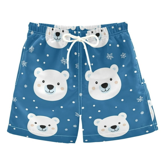 FORMRS Boys Swim Trunks Quick Dry Mesh Liner Boardshorts Sizes XS-XL, Blue Polar Bear