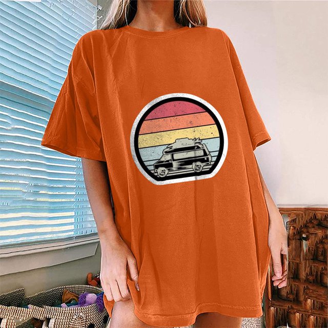 SMihono Hauts pour Femmes Été Décontracté Manches Courtes Imprimé Plage T-shirt Oversize
