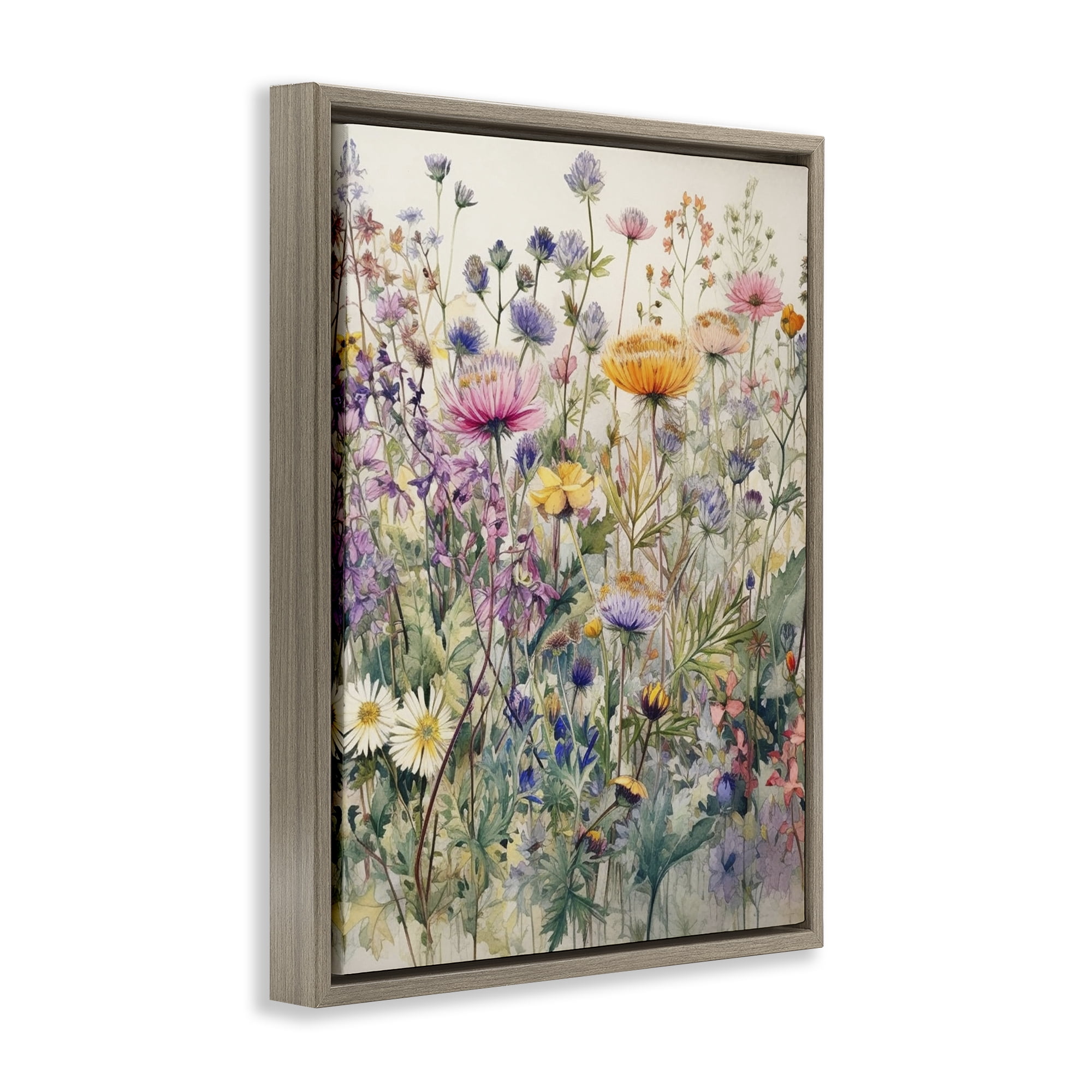 Stupell Industries Mixed Wild Flowers Plants & Flowers Painting Brown Floater Framed Canvas Art Print Wall Art, 25 x 31