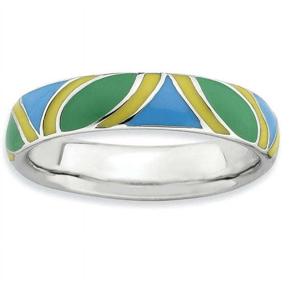 Sterling Silver Polished Multi-Color Enameled Ring