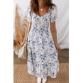 thumbnail image 6 of Floral Tiered Midi Dress in Sky Blue – Short Puff Sleeves, Ideal for Women’s Summer Outfits, M, 6 of 12