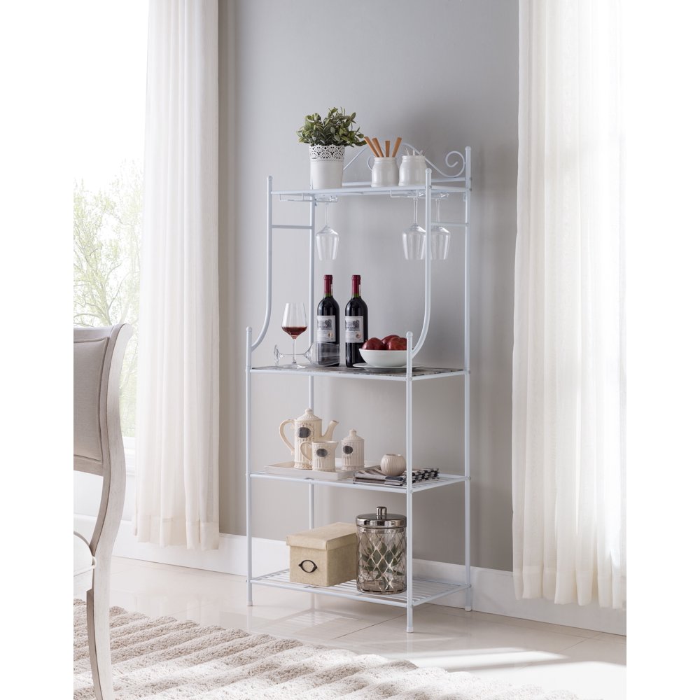 Rotterdam 4 Tier Free Standing Kitchen Bakers Rack, White Metal Frame