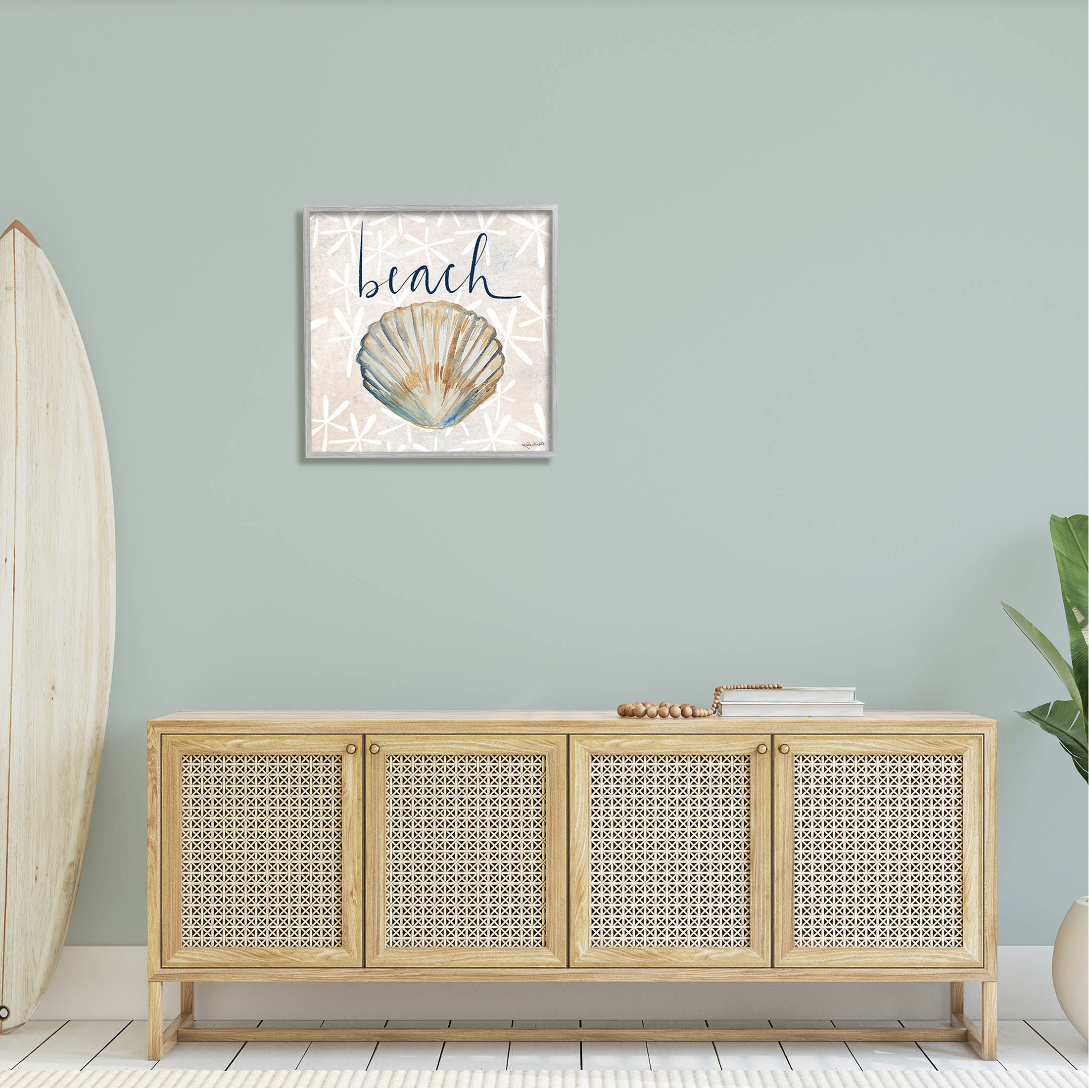 Stupell Industries Beach Seashell Patterned Florals Graphic Art Gray Framed Art Print Wall Art, Design by Katie Doucette