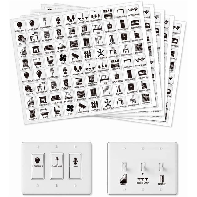 400 Pcs Light Switch Sticker Labels 39 Designs Transparent Switch ID Stickers Black Switchboard Label Decals for Home Kitchen Bathroom Office School