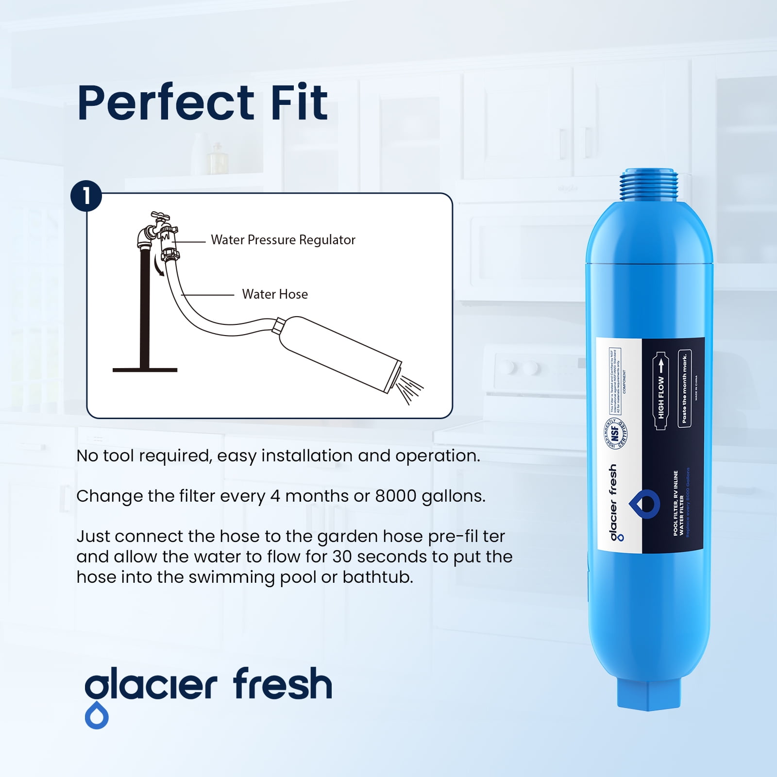 GLACIER FRESH Garden Hose End Pre-Filter for Swimming Pool, Hot Tubs, Spa, Ponds, Greatly Reduces Odors, Chlorin and Sediment, up to 8,000 Gallons, 2 Pack