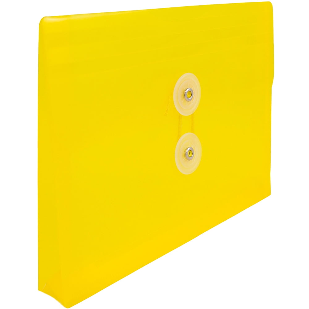 JAM Paper Plastic Envelopes with Button & String Tie Closure, Index Size, 5 1/2 x 7 1/2, Yellow, 3/Pack