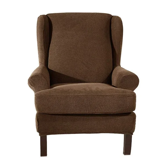 Soft Spandex Jacquard Chair Covers for Wingback Chairs, Checked Pattern Wing Chair Slipcover Ensuring Easy Care and Aesthetic Appeal