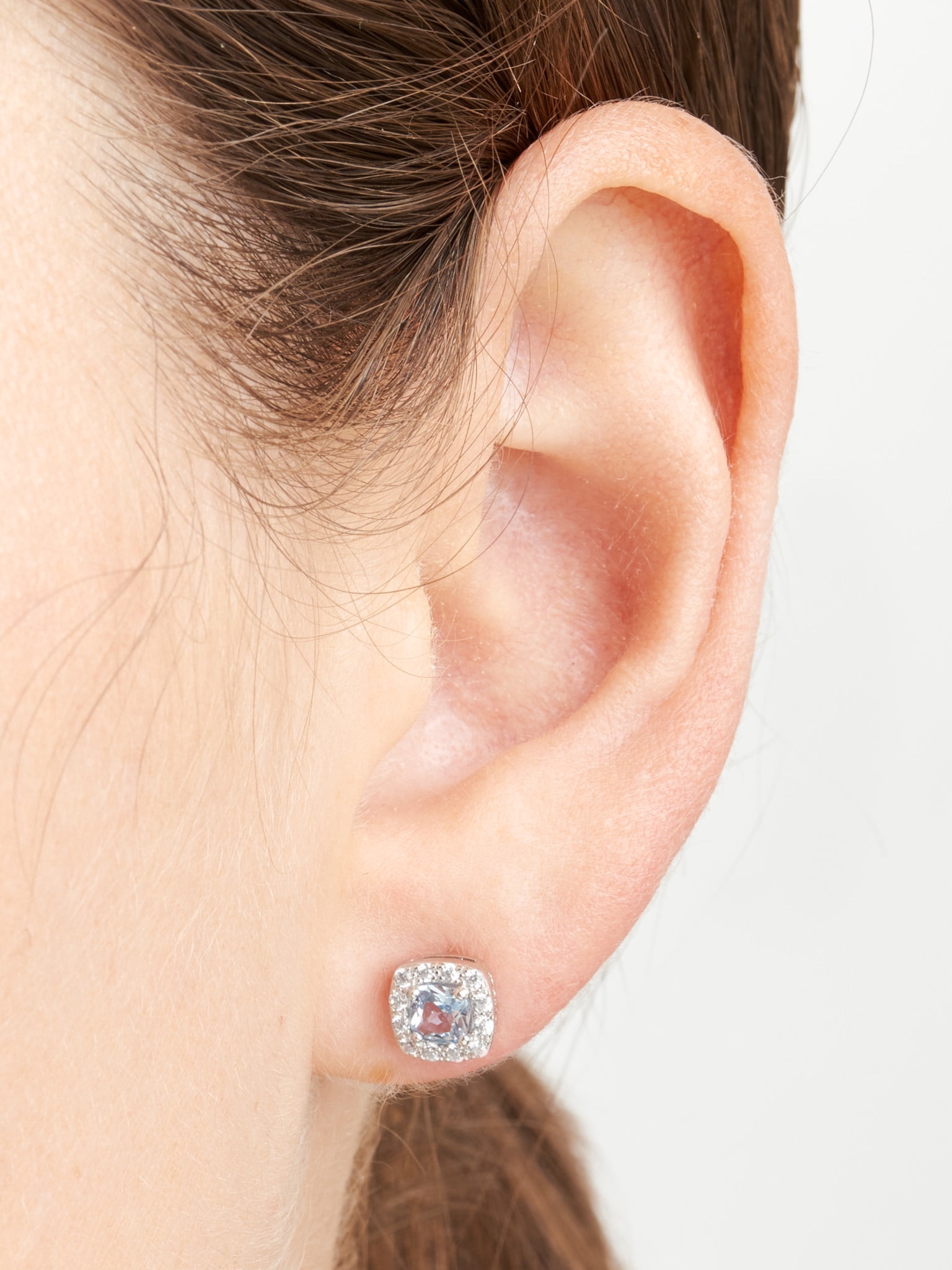 Forever Facets Women's Platinum over Sterling Silver Created Sapphire and CZ Stud Earrings
