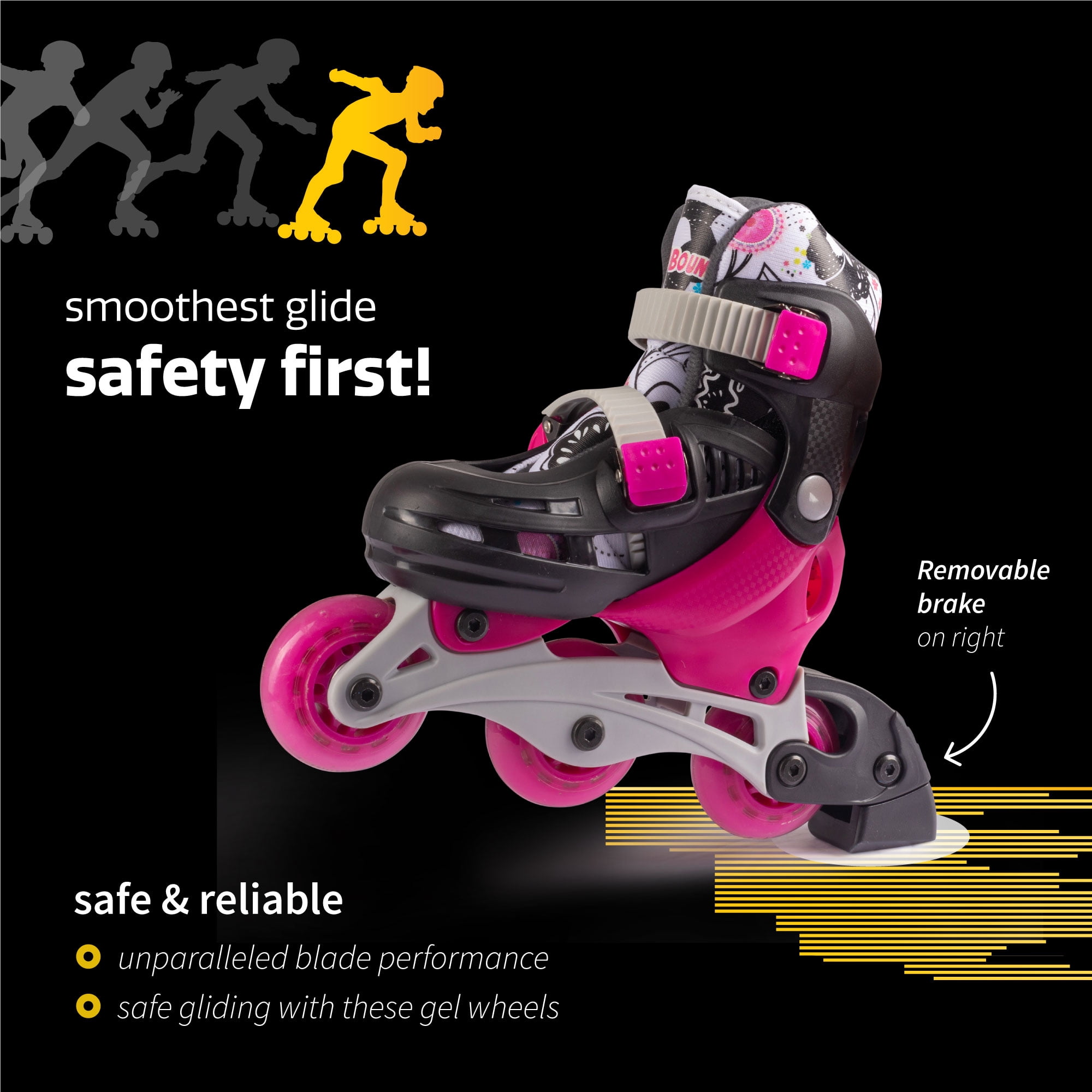 New Bounce Roller Blades for Little Kids, EU 28-31 US 8-11, 2-in-1 Inline Skates Converts from Tri-Wheel to Inline, Beginners Rollerskates Pink
