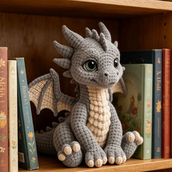 Handmade Crochet Dragon Plush Doll, Soft Yarn Knitted Dragon Figurine Decor Gift for Kids Fantasy Lovers