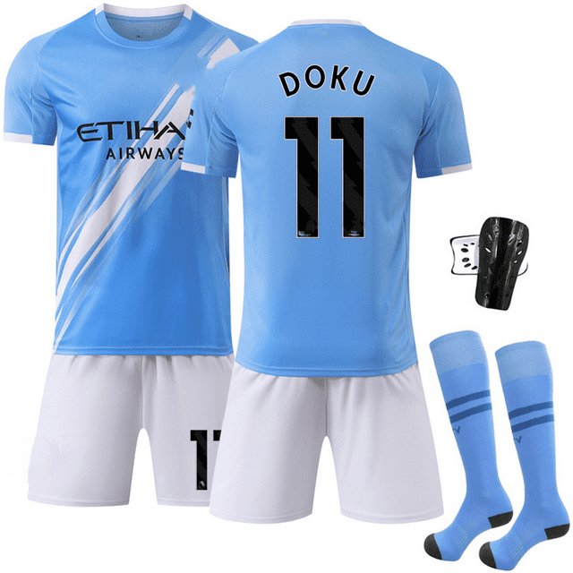 2526 Manchester City Football Domicile et Extérieur No. 11 DOKU Ballon de Sport Réplique Bleu