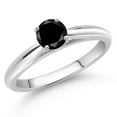 thumbnail image 2 of Gem Stone King 10K White Gold Black Diamond Solitaire Engagement Ring for Women (0.55 Cttw, Round 5MM, Available in Size 5, 6, 7, 8, 9), 2 of 4